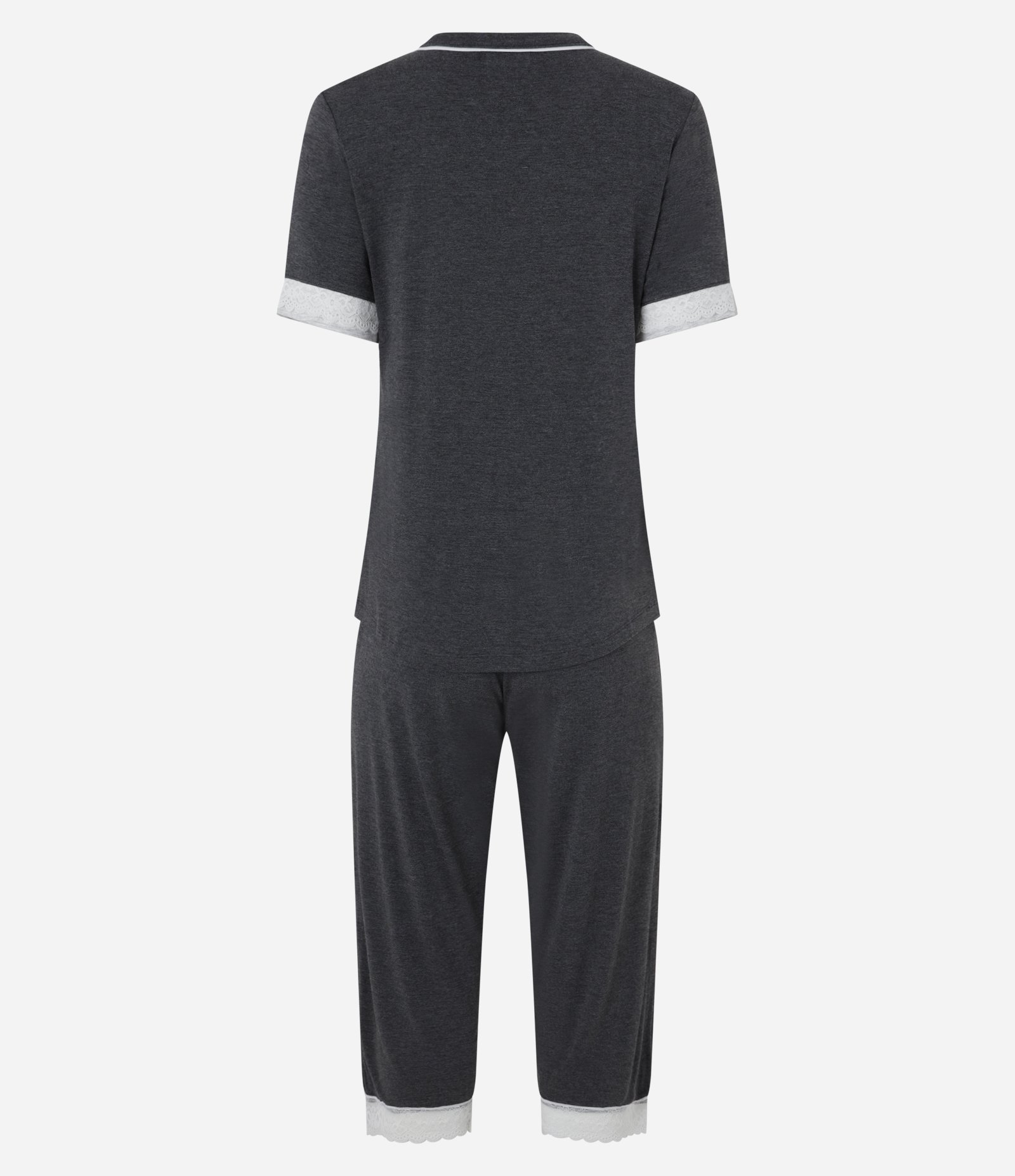 Pijama Capri em Viscose com Detalhes em Renda Cinza Escuro 6