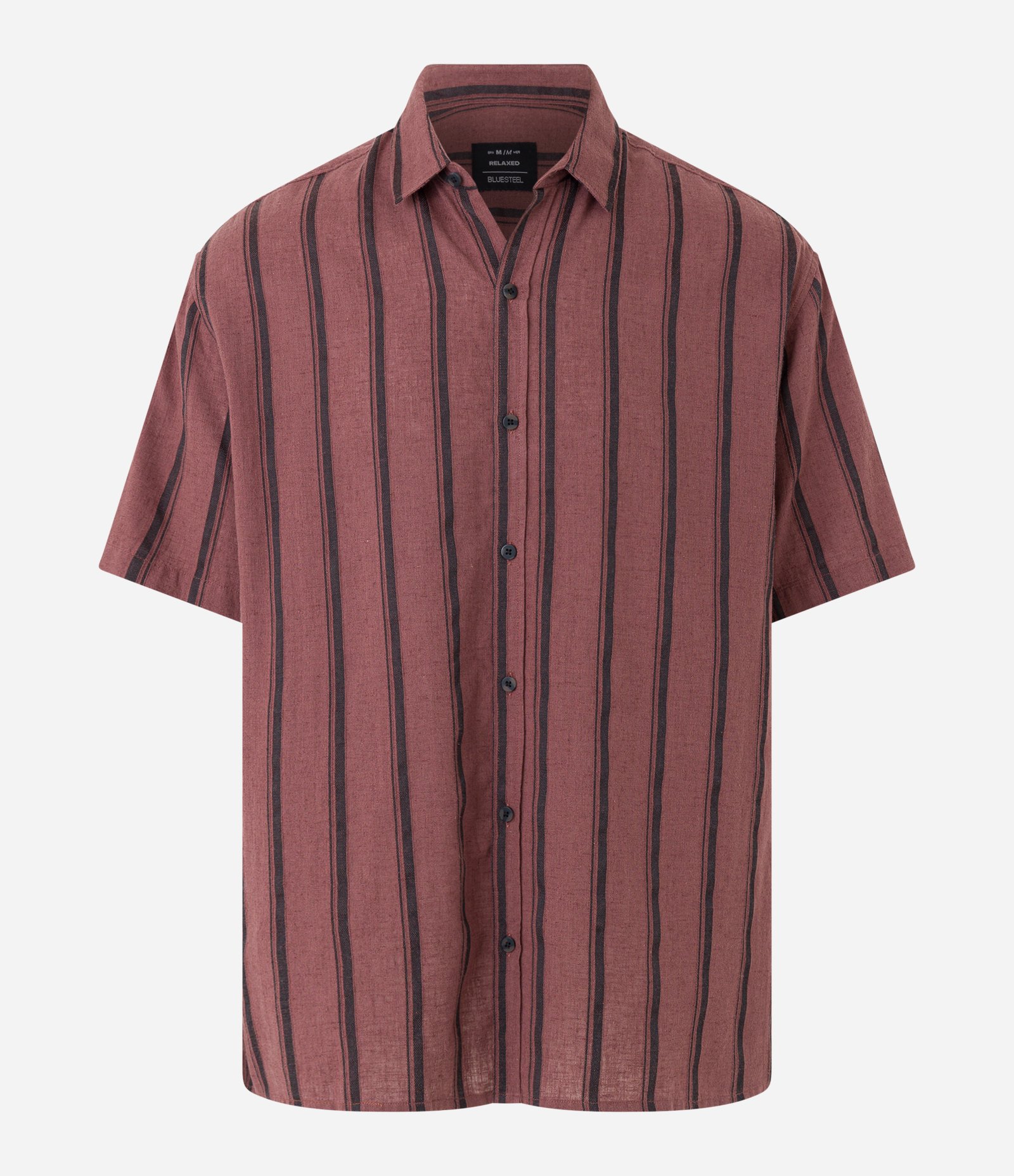 Camisa Relaxed com Textura de Tela e Listras Verticais com Cânhamo Marrom 5
