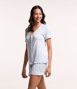 Pijama Short Doll em Viscose com Botões e Estampa Xadrez