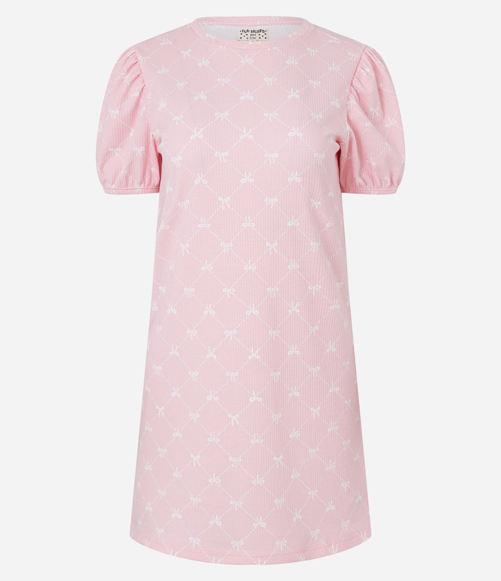 Camisola Curta em Ribana com Mangas Bufantes e Estampa Lacinho Rosa 4