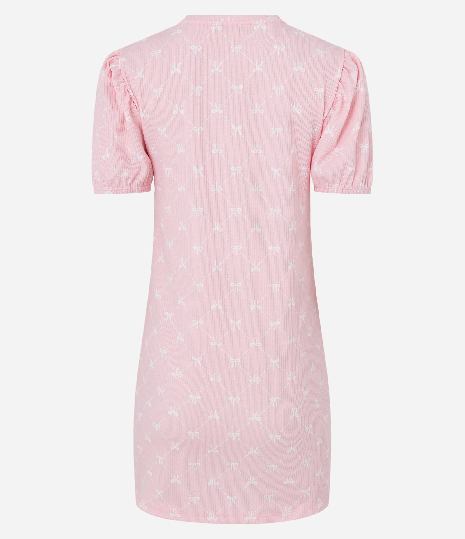 Camisola Curta em Ribana com Mangas Bufantes e Estampa Lacinho Rosa 6