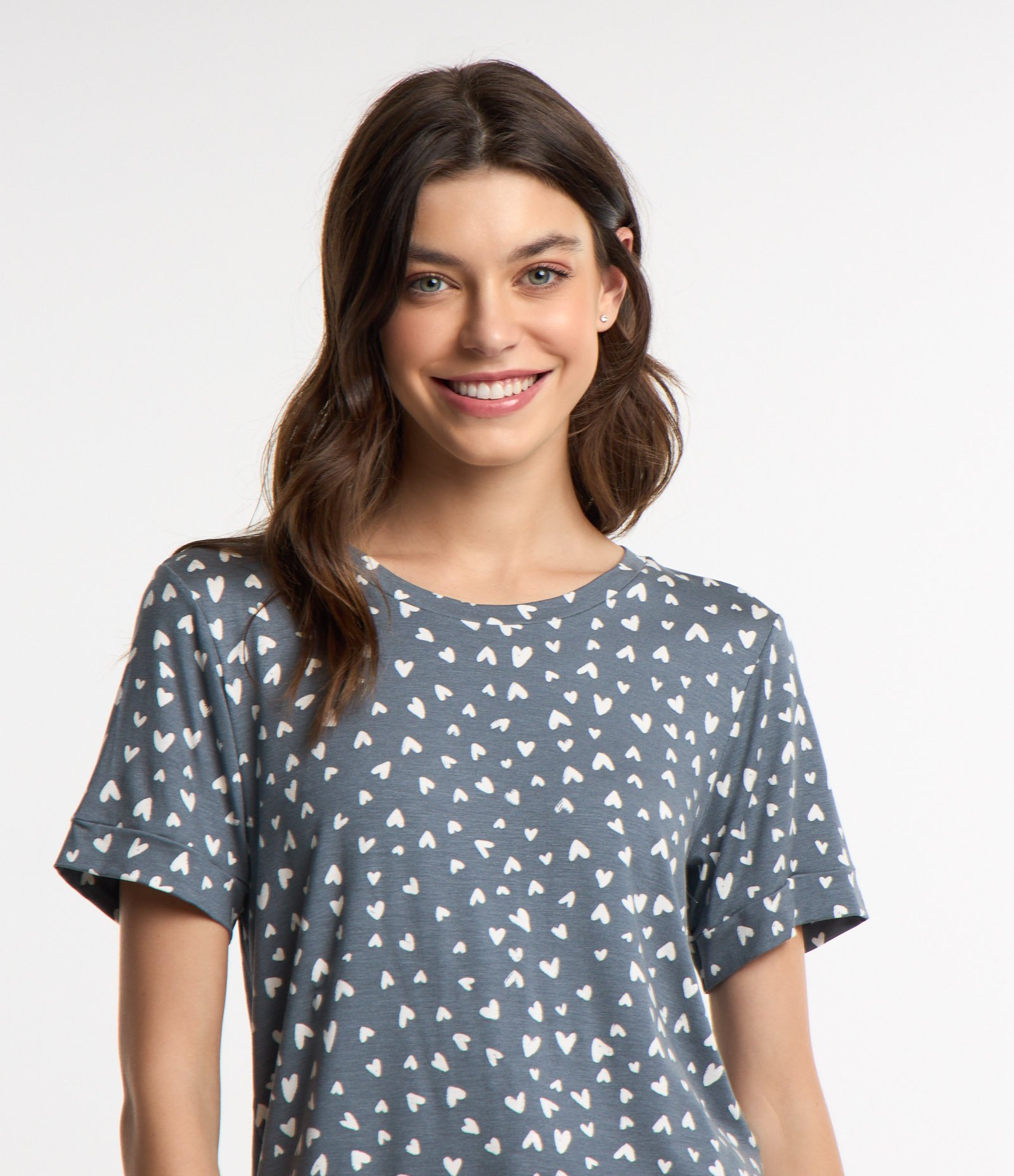 Blusa de Pijama com Estampa de Corações Azul 3