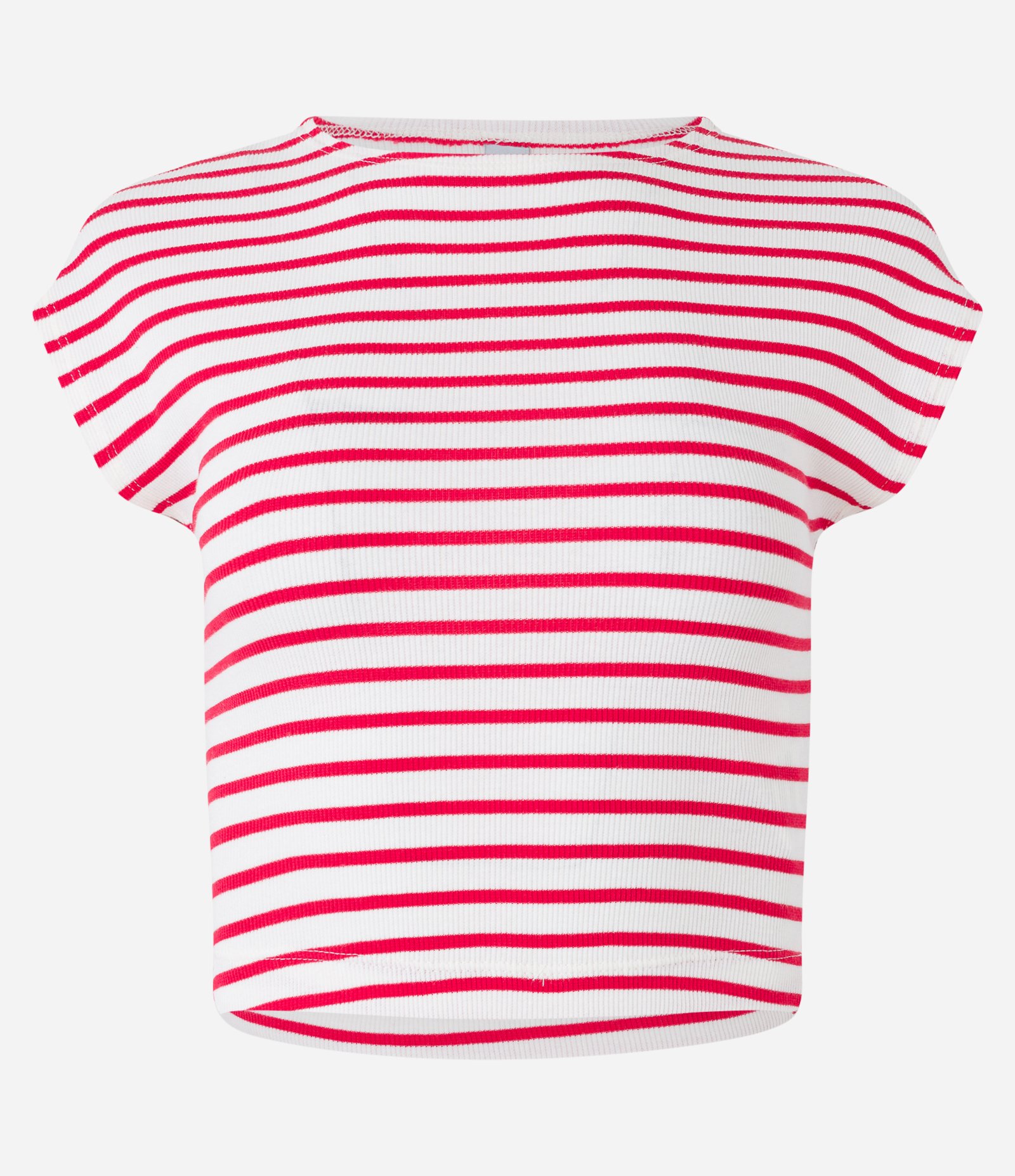 Blusa em Ribana com Listras e Ombro Caído Branco/Vermelho 5