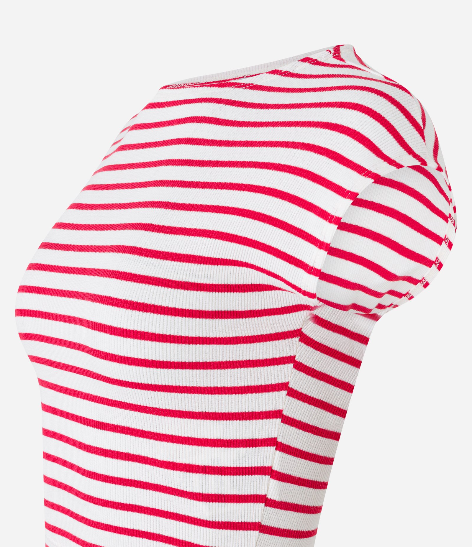 Blusa em Ribana com Listras e Ombro Caído Branco/Vermelho 6