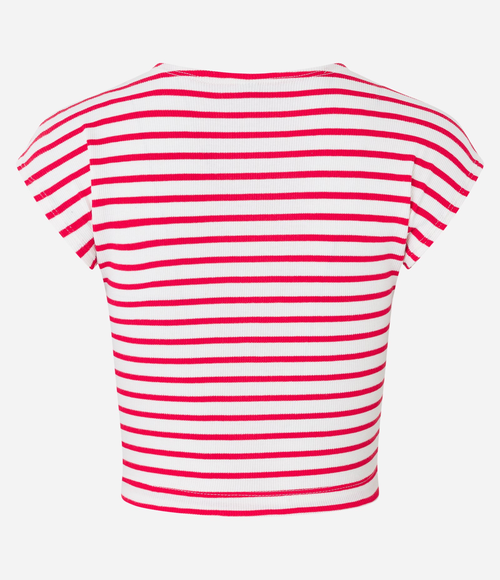 Blusa em Ribana com Listras e Ombro Caído Branco/Vermelho 7