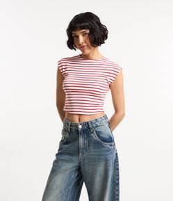 Blusa em Ribana com Listras e Ombro Caído
