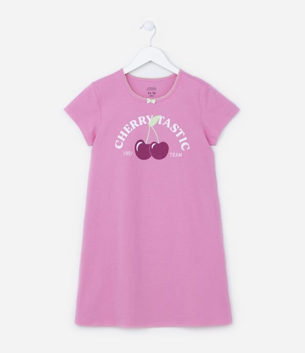 Camisola Infantil Estampa Cerejas e Lettering Cherrytastic - Tam 5 ao 14 anos