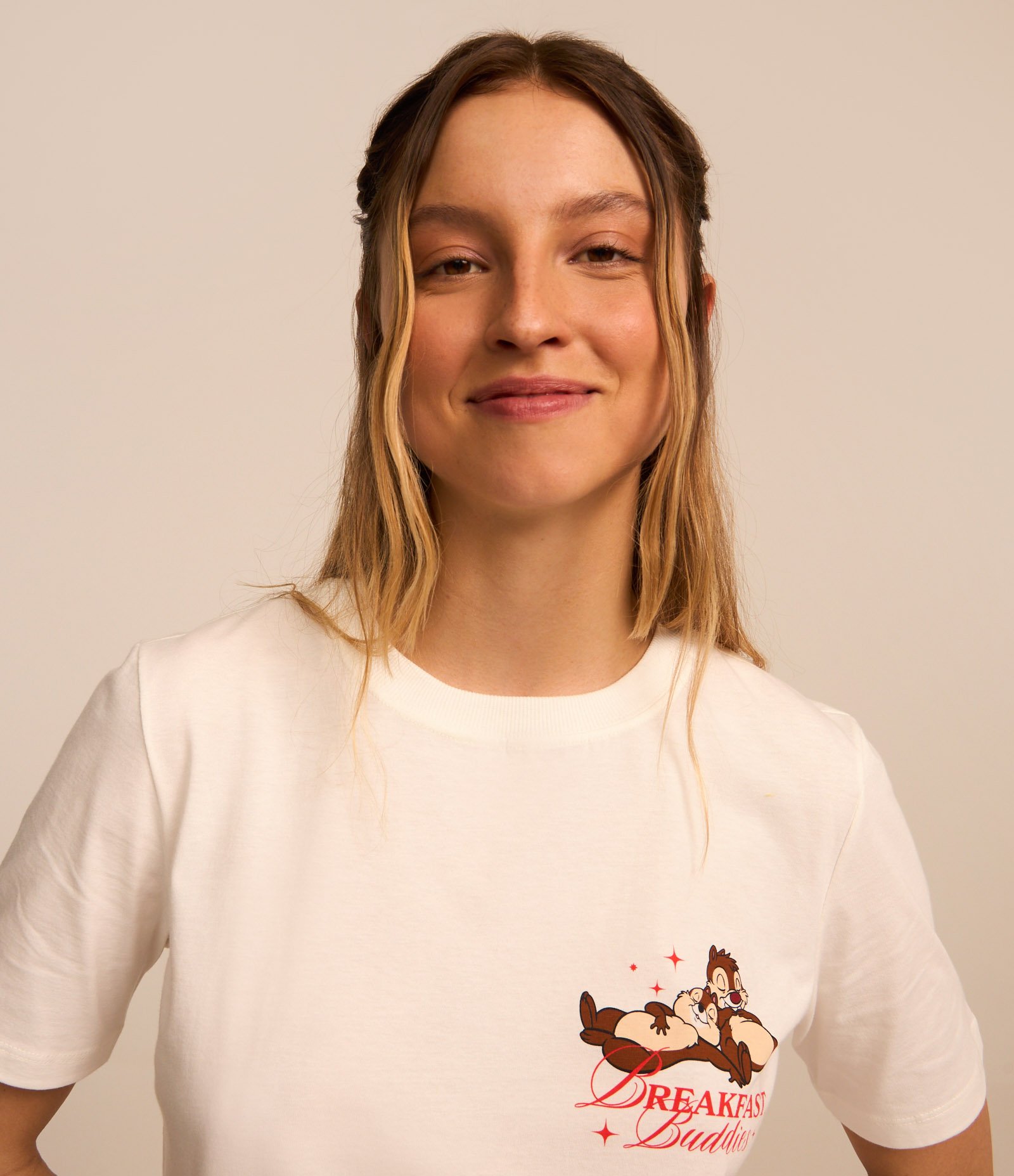 Camiseta Alongada em Algodão com Tico e Teco Breakfast Estampados Branco 4