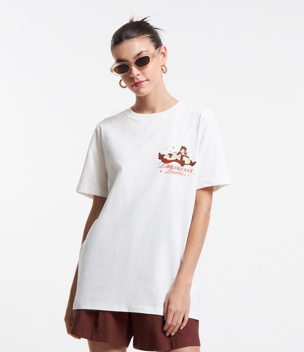 Camiseta Manga Curta em Algodão com Tico e Teco Estampados Branco 1