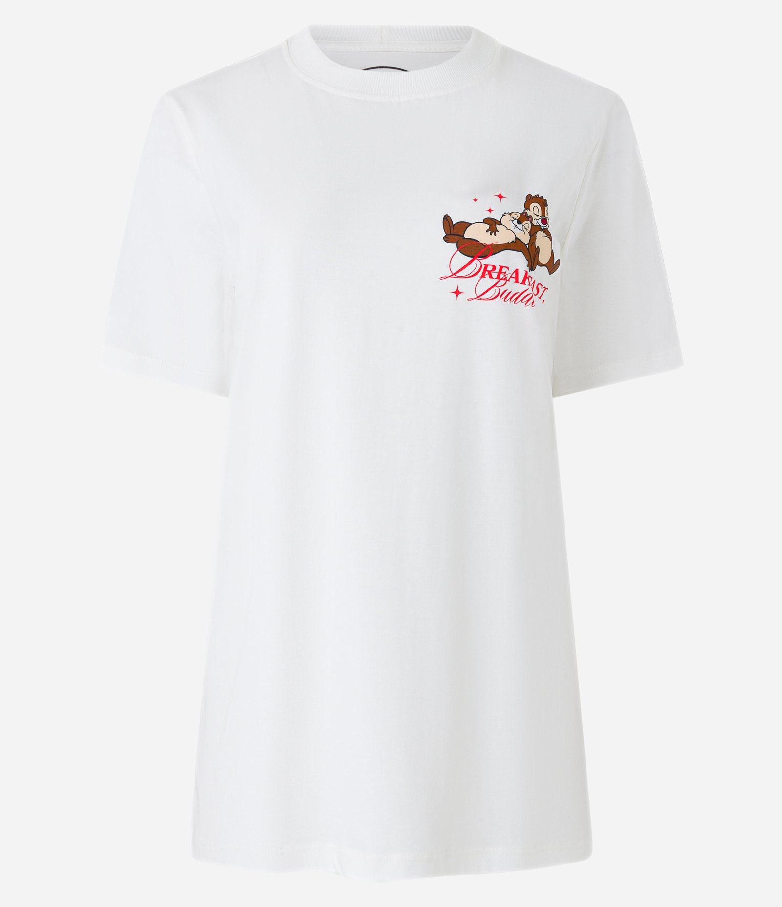 Camiseta Alongada em Algodão com Tico e Teco Breakfast Estampados Branco 5