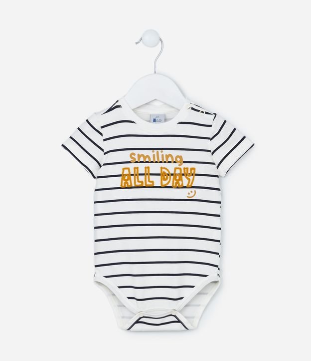Body Infantil em Algodão Listrado com Lettering Bordado - Tam 0 a 18 meses