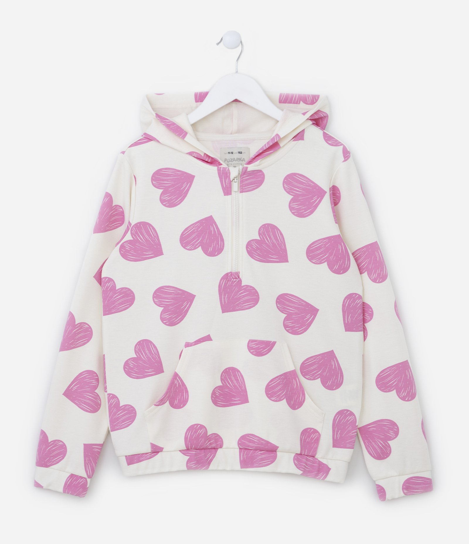 Blusão Canguru Infantil com Estampa Corações - Tam 5 a 14 anos Bege/Rosa 1