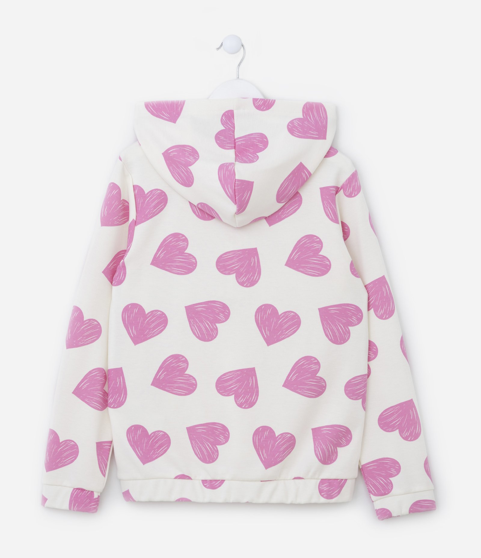 Blusão Canguru Infantil com Estampa Corações - Tam 5 a 14 anos Bege/Rosa 2
