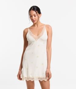 Camisola em Viscose com Estampa de Limões e Detalhes em Renda