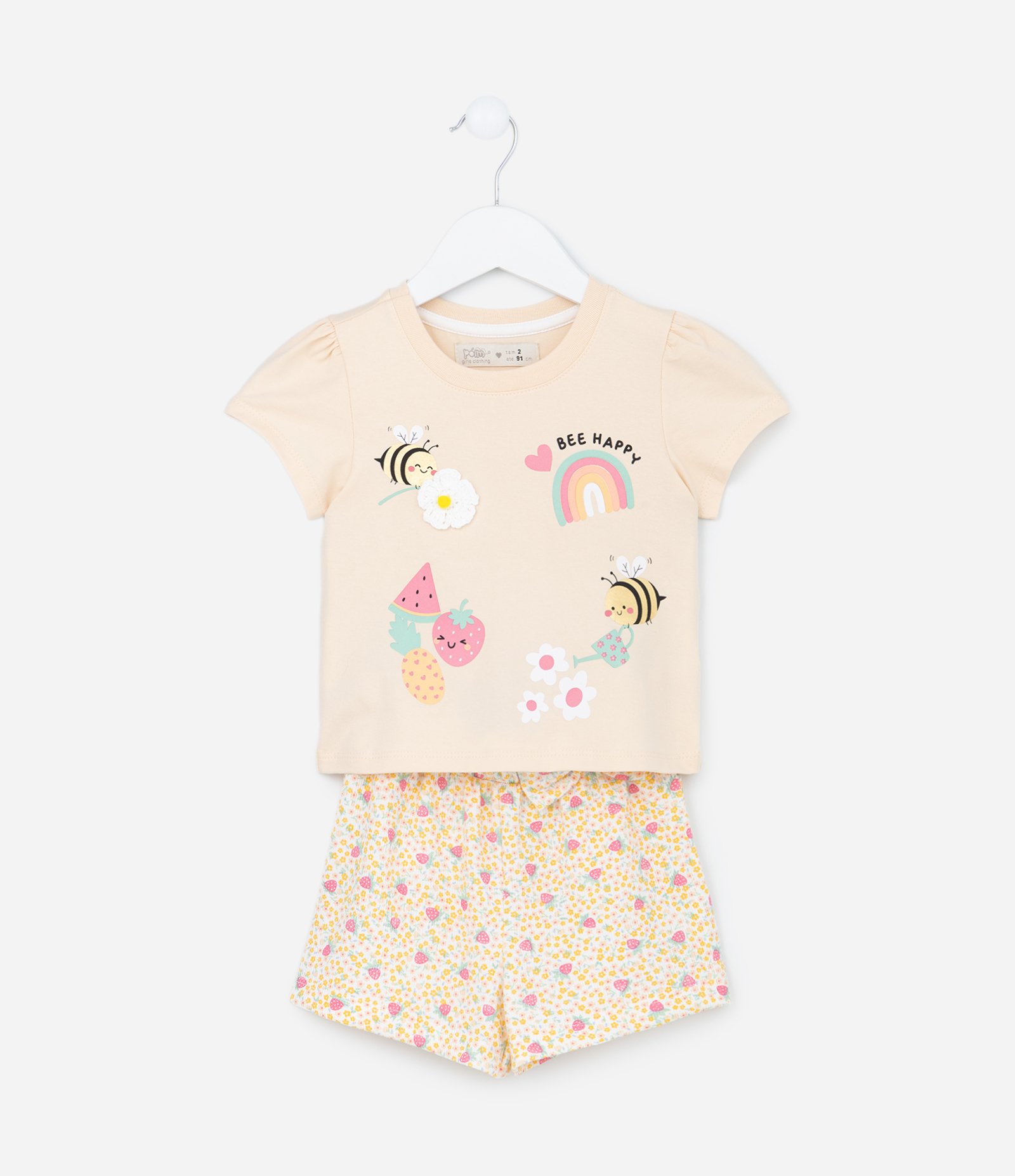 Conjunto Infantil Texturizado com Estampa de Frutinhas - Tam 1 a 5 Anos Amarelo 1