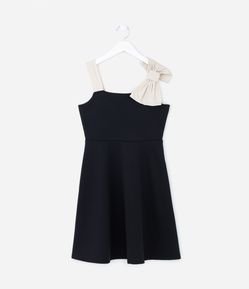 Vestido Infantil em Ponto Roma com Laço no Ombro - Tam 5 A 14 Anos