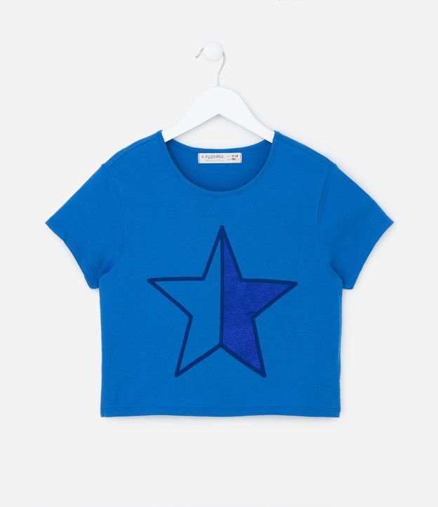 Camiseta Cropped Infantil com Estampa de Estrela - Tam 5 A 14 Anos