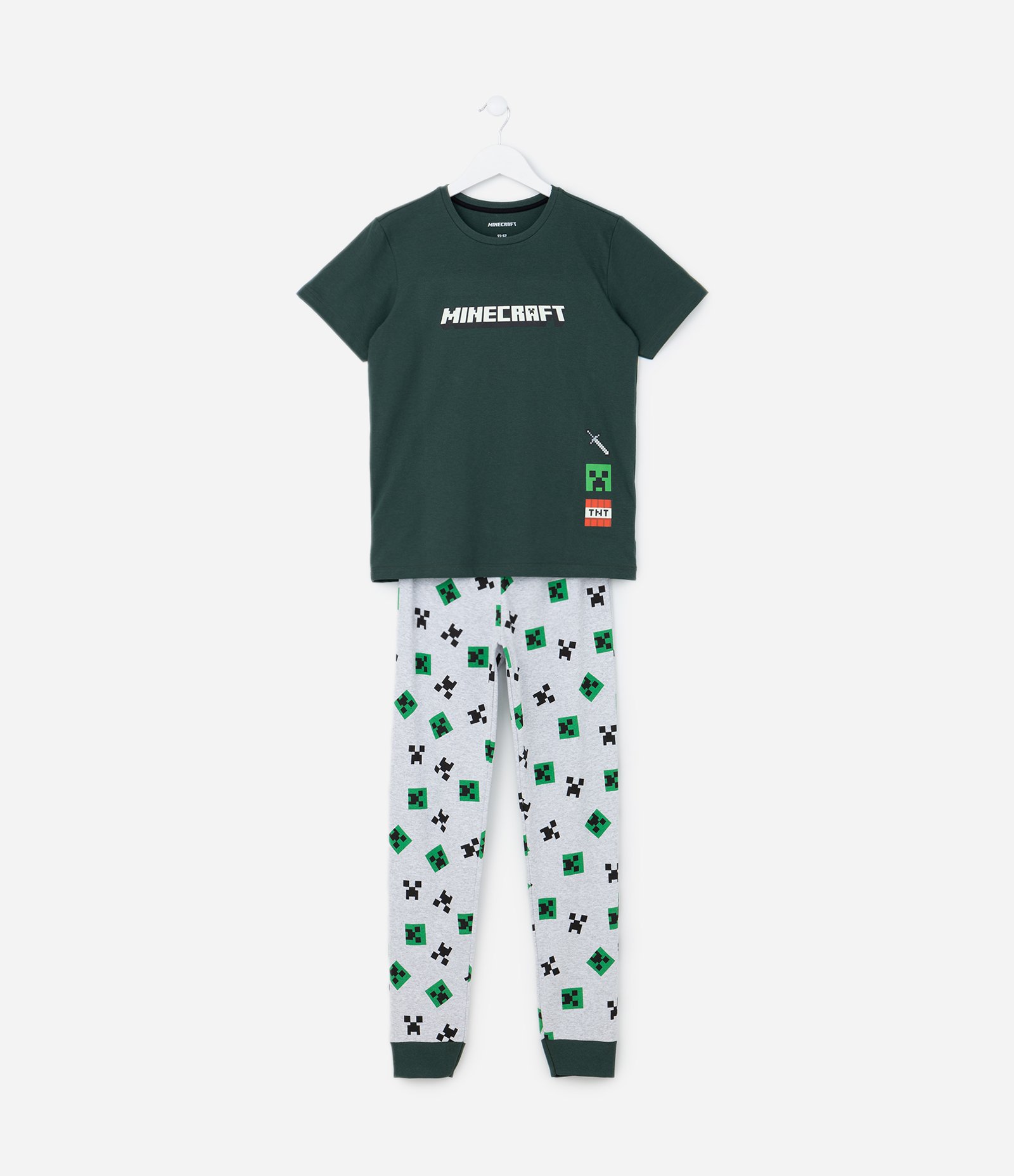 Pijama Infantil Longo em Algodão Estampa Minecraft - Tam 5 a 14 anos Verde 1