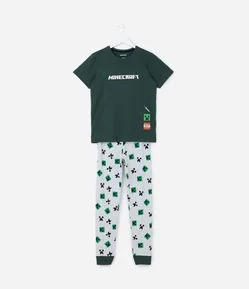 Pijama Infantil Longo em Algodão Estampa Minecraft - Tam 5 a 14 anos