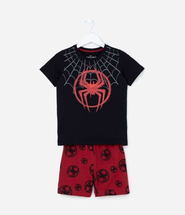 Pijama Infantil Curto em Algodão Estampa Spider Metalizado - Tam 3 a 10 anos