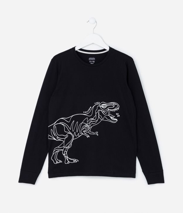 Pijama Infantil Longo em Algodão Estampa Dino Brilha do Escuro - Tam 5 a 14 anos
