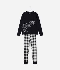 Pijama Infantil Longo em Algodão Estampa Dino - Tam 5 a 14 anos