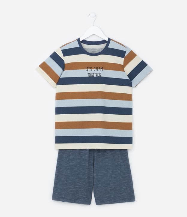 Pijama Infantil em Algodão com Estampa Listras e Mesclado - Tam 5 a 14 anos