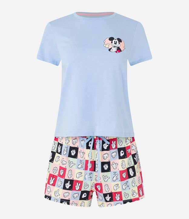 Pijama Short Doll em Algodão com Estampa do Mickey em Libras