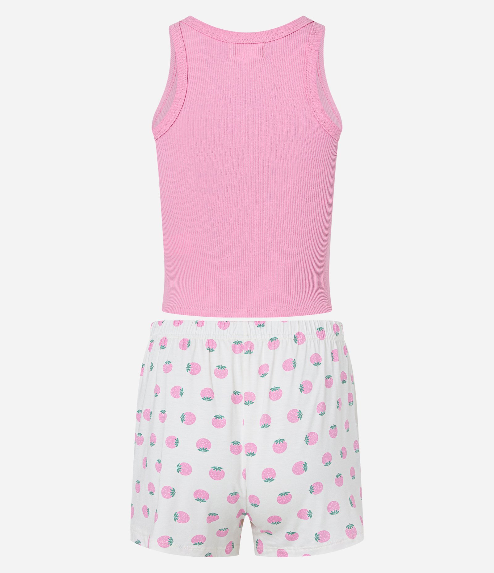 Pijama Short Doll em Ribana com Morangos Estampados Rosa/Branco 5