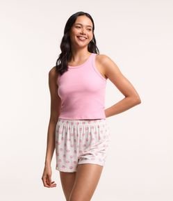 Pijama Short Doll em Ribana com Morangos Estampados