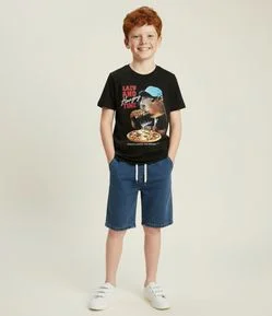 Bermuda Infantil em Jeans com Cós Elástico - Tam 5 a 14 anos