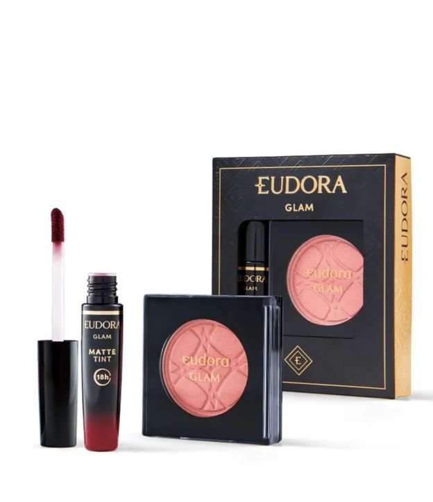 Kit Batom Matte Tint Bordo Intenso + Blush Unitario Peach Bellini Eudora Glam