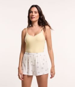 Pijama Short Doll em Ribana com Estampa de Nuvem