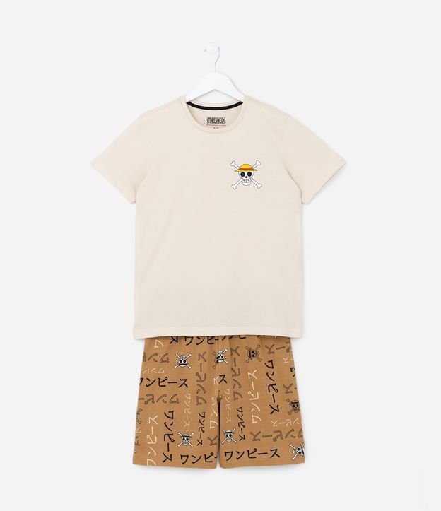 Pijama Curto em Algodão Estampa One Piece - Tam 5 a 14 anos