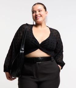 Blusa Cropped Chiffon Corações Flocados Curve & Plus Size