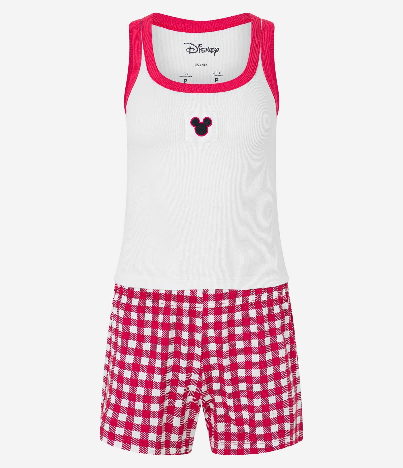 Pijama Short Doll em Ribana com Bordado do Mickey Branco/Vermelho 5