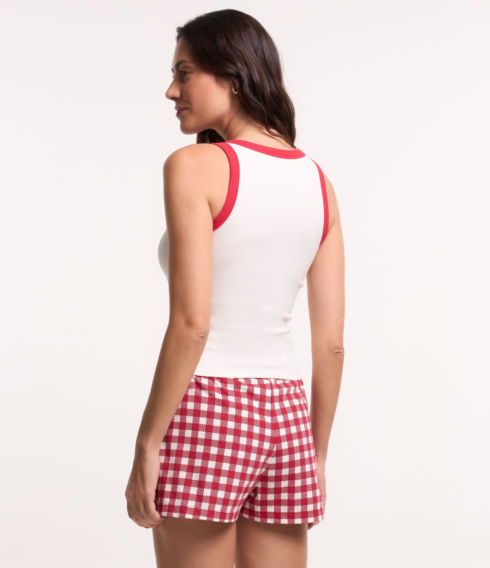 Pijama Short Doll em Ribana com Bordado do Mickey Branco/Vermelho 2