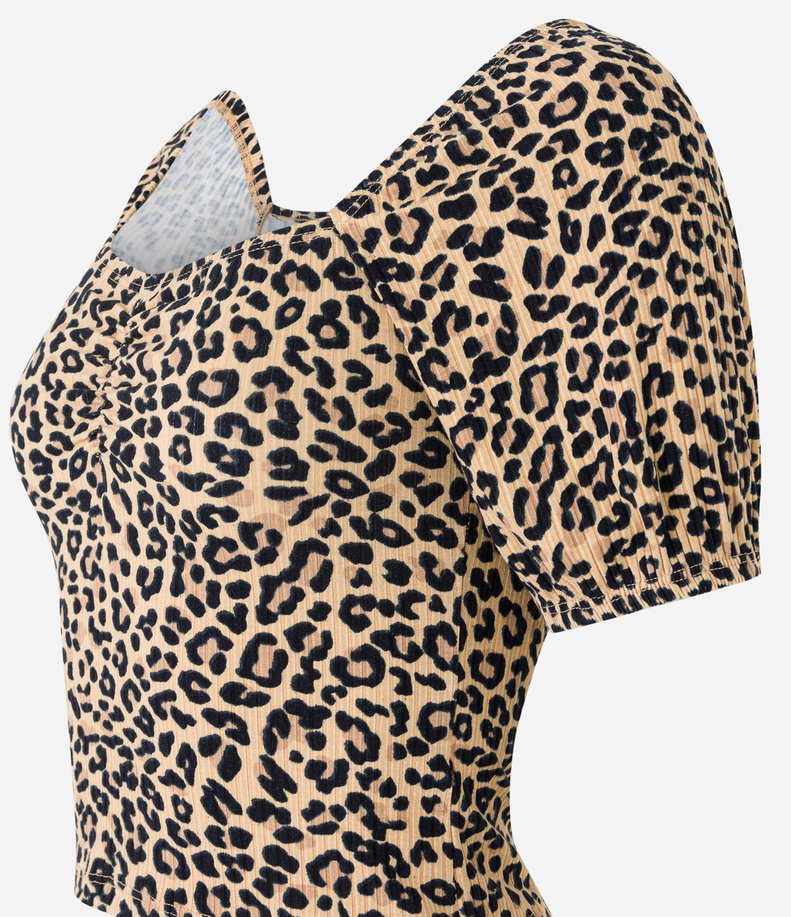 Blusa em Ribana com Manga Bufante e Estampa Animal Print Marrom 6