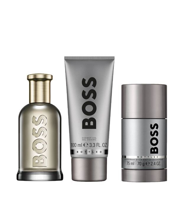 Kit Hugo Boss Bottled Eau de Parfum 100 ML + Gel de Banho Perfumado Hugo Boss Bottled 100ml + Bastão Desodorante Hugo Boss Bottled 75ml