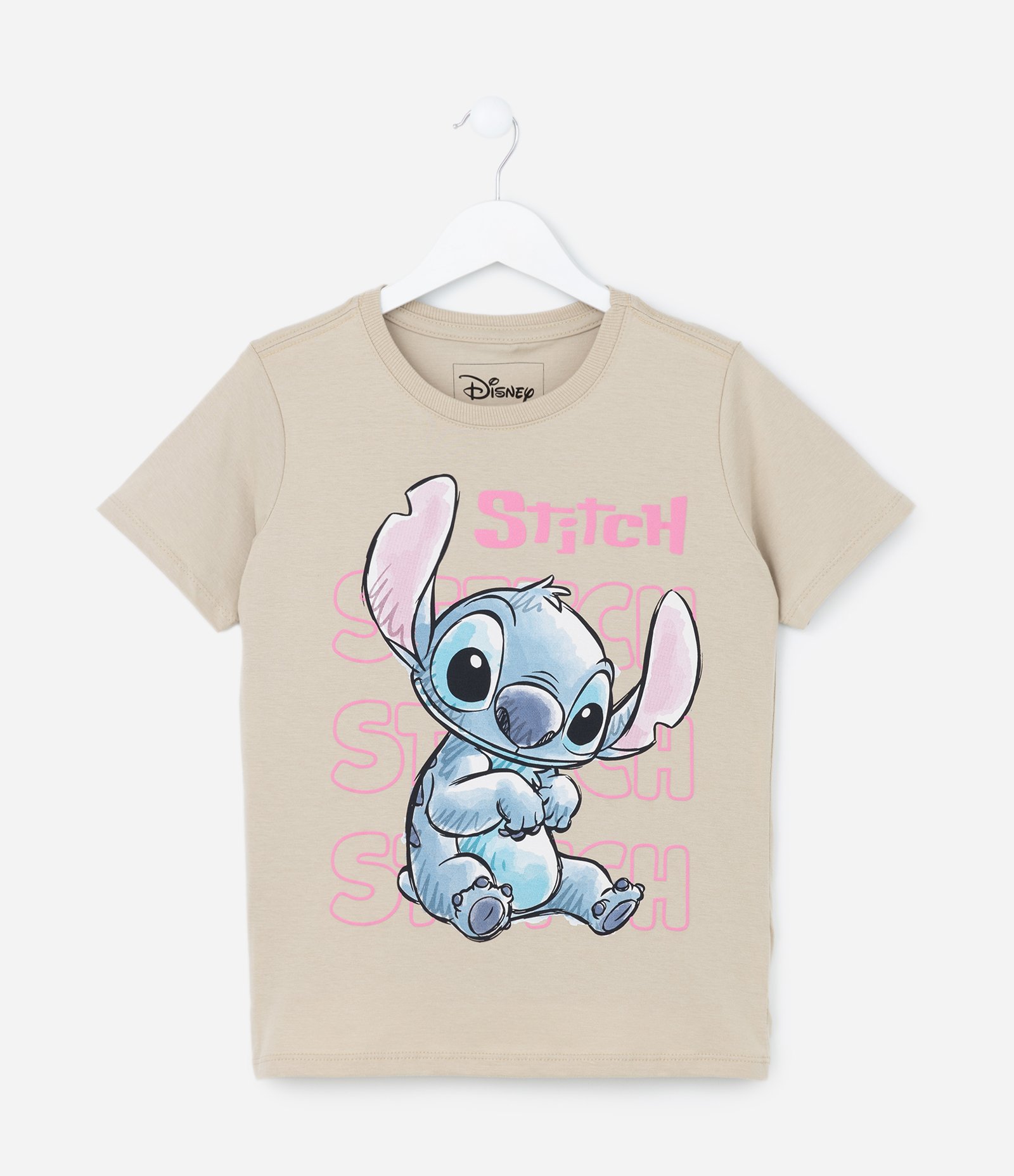 Camiseta Infantil em Algodão com Estampa do Stitch - Tam 5 A 14 Anos Bege 1