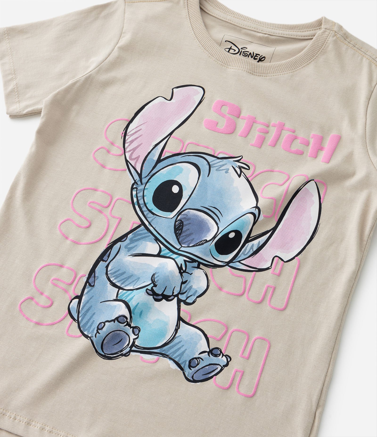 Camiseta Infantil em Algodão com Estampa do Stitch - Tam 5 A 14 Anos Bege 5