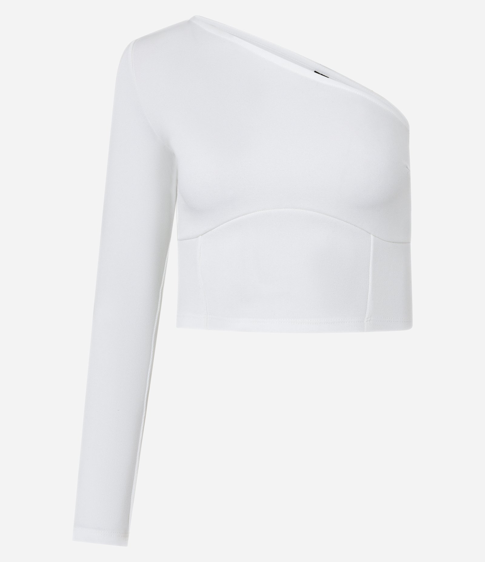 Blusa Cropped em Crepe com Um Ombro Só Branco 5