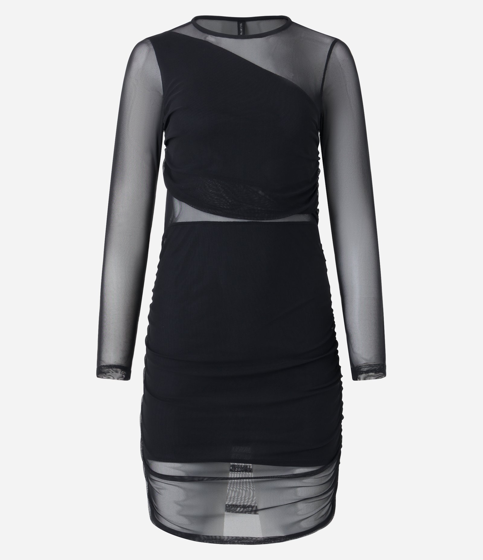 Vestido em Tule com Franzidinho e Transparência Preto 6