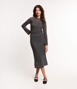 Saia Midi em Tricô com Ponto Crochetado