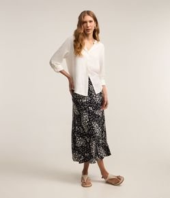 Saia Midi em Viscolinho com Estampa Floral