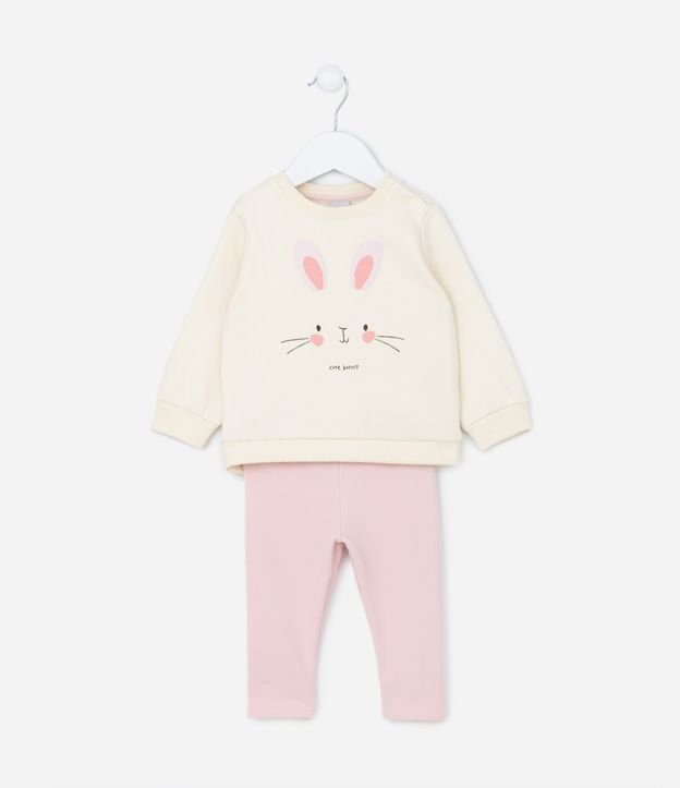 Conjunto Infantil Quentinho com Estampa Carinha de Coelha - Tam 0 a 18 meses