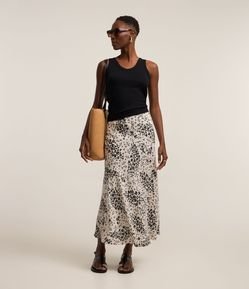 Saia Midi em Viscolinho com Estampa Floral