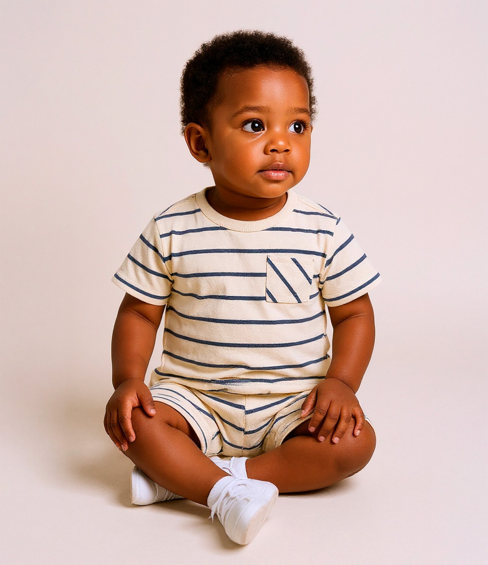 Conjunto Infantil com Estampa Listrada - Tam 0 a 18 meses Bege 1