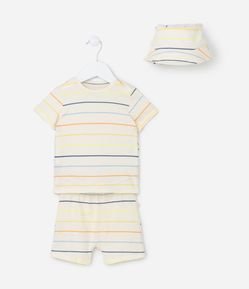 Conjunto Infantil com Estampado Listrinhas e Bolsinhos Frontais e Chapéu