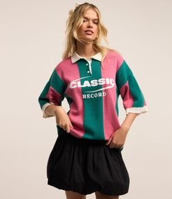 Blusa Polo em Tricô com Listra e Lettering Classic